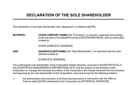 Declaration Of The Sole Shareholder