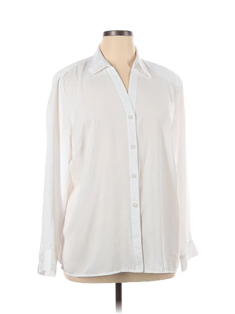 Notations Polyester Color Block Solid White Long Sleeve Blouse