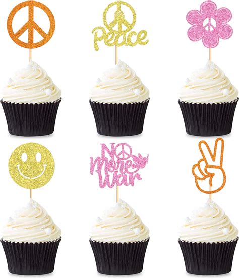 Amazon Cyodoos Pcs Hippie Cupcake Toppers S Retro Boho Dasiy