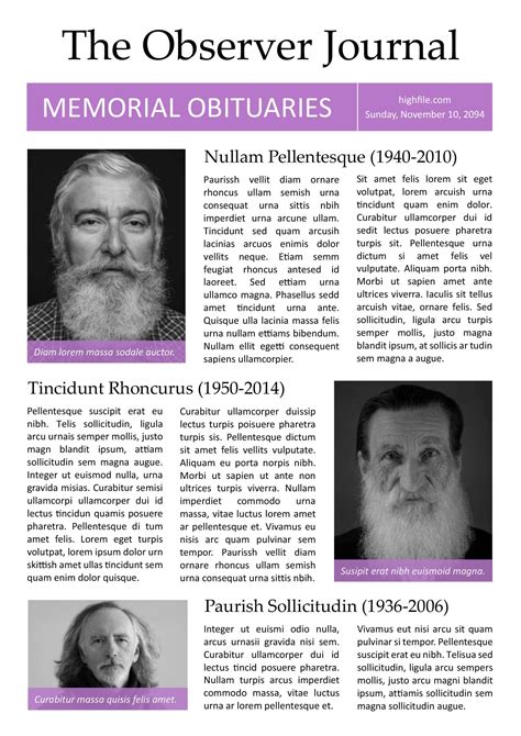 Classic A4 Newspaper Obituary Page Template - Word | Google Docs - Highfile