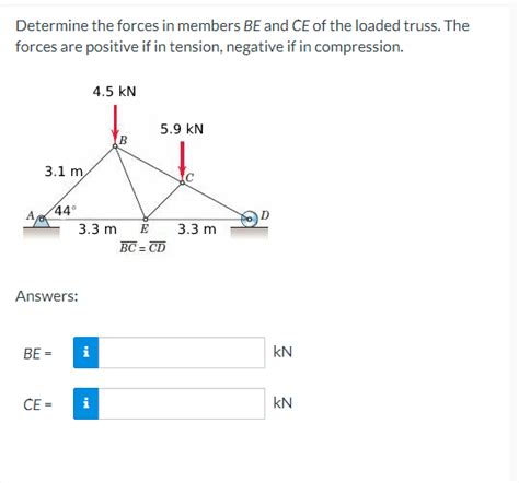 Solved Determine The Forces In Members Be And Ce Of Chegg