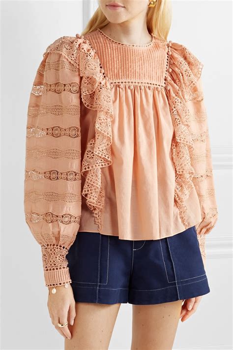 Buy Ulla Johnson Lily Ruffled Crochet Trimmed Cotton Voile Blouse