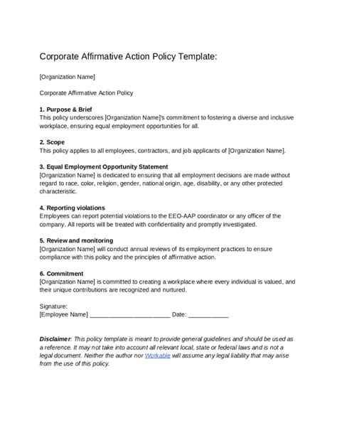 Sample Affirmative Action Plan Statement Doc Template Pdffiller