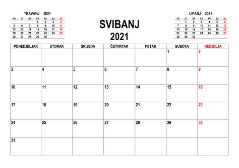 Kalendar svibanj 2021 – kalendari.su