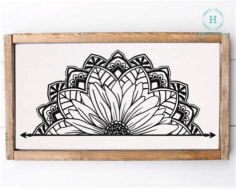 Half Mandala Svg Half Daisy Sunflower Mandala Svg Half Etsy