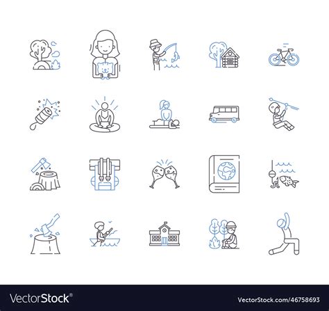 Recreational Pursuits Outline Icons Collection Vector Image