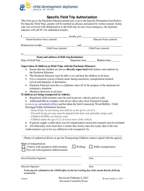 Fillable Online Specific Field Trip Authorization Fax Email Print