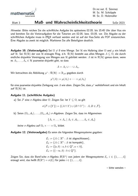 Blatt 03 Übung 3 Maß und Wahrscheinlichkeitstheorie