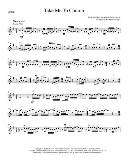 Take Me To Church Arr Kathryn Griesinger Sheet Music Hozier String Quartet