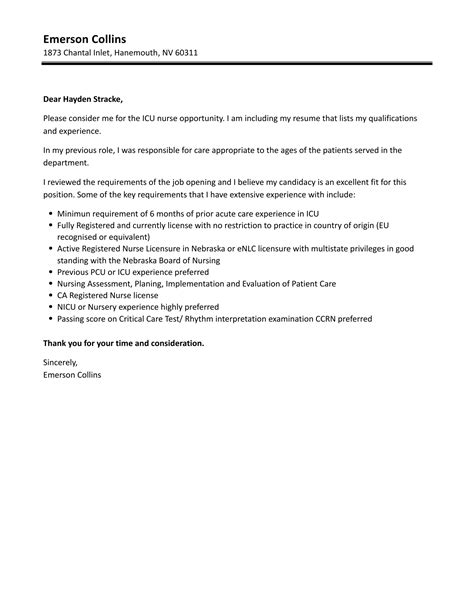 Icu Nurse Cover Letter Velvet Jobs