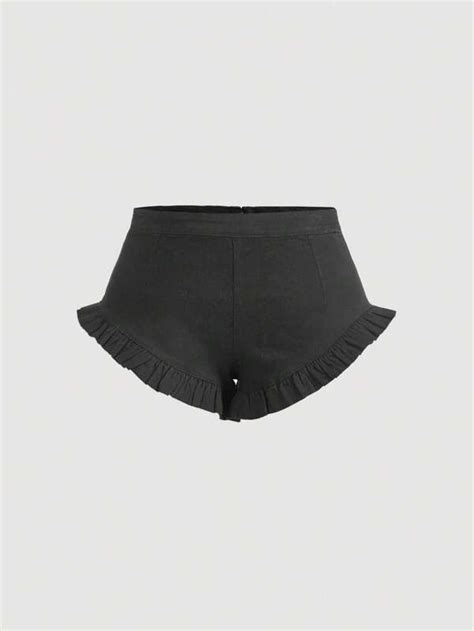 Shein Mod Plus Ruffle Trim Denim Shorts Shein Usa