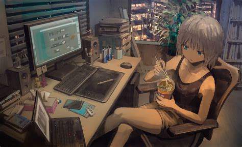 HD desktop wallpaper: Anime, Girl, Laptop download free picture #920103