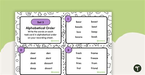 alphabetical order task cards set  teach starter worksheets library