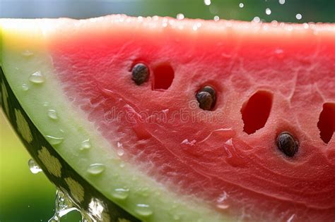 Close Up Shot Of A Refreshing Watermelon Slice Being Bitten Into With