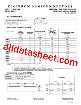 1N826 Datasheet PDF Digitron Semiconductors