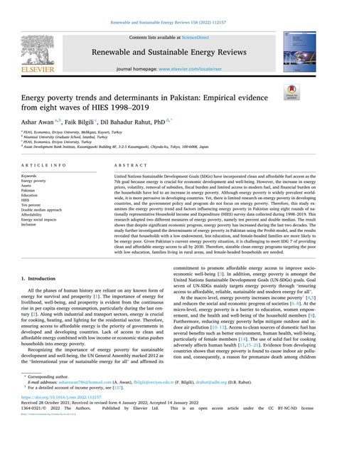 Pdf Energy Poverty Trends And Determinants In Pakistan Empirical