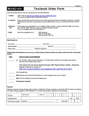 Fillable Online Musc Textbook Order Form Fax Email Print Pdffiller