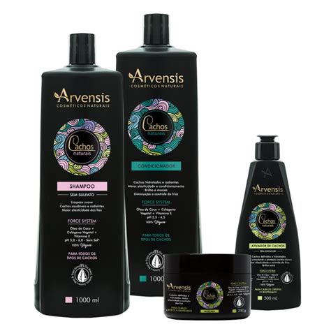 Kit Cachos Naturais Shampoo S Sulfato 1L Condicionador 1L Mascara