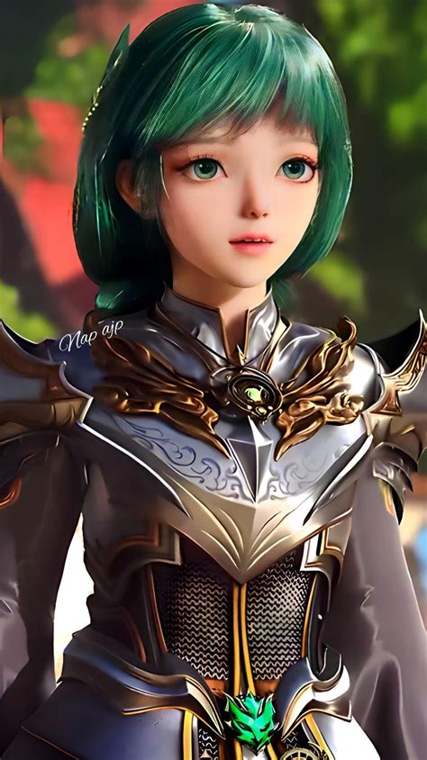 An Anime Character With Green Hair And Armor