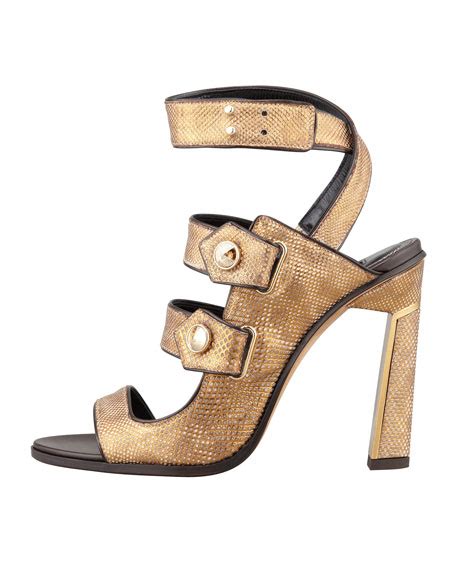 Derek Lam Beatrice Snakeskin Strappy Sandal Bronze