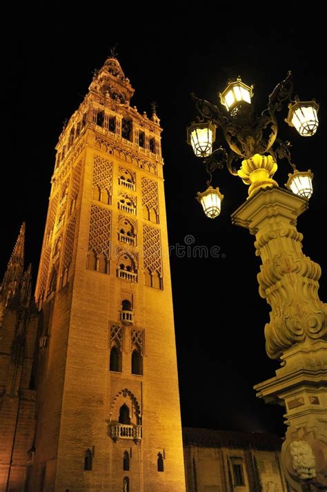 The Giralda Tower At Night Cathedral Of Seville Andalusia Spain