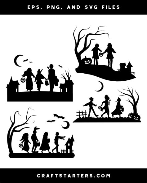 Trick Or Treating Scene Silhouette Clip Art