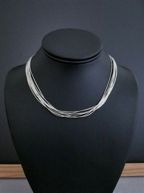 Vintage Liquid Silver Necklace, Sterling Silver, 10 Multi Strand Liquid ...