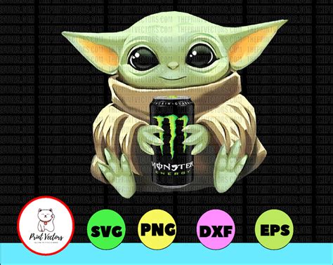 Baby Yoda With Monster Energy Png Baby Yoda Png Sublimation Ready P