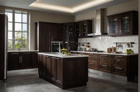 Classic Modular Kitchen Design With Dark Oak Kitchen Cabinets Premium