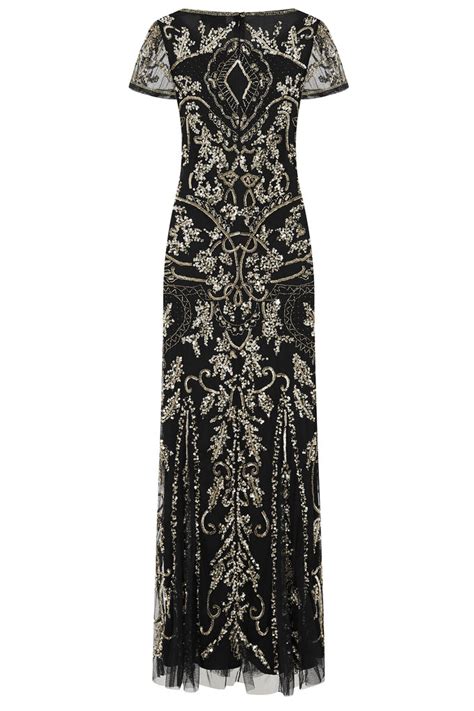 Roberta Black And Gold Embellished Maxi Dress Frock And Frill