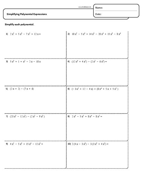 Simplifying Polynomial Expressions Worksheets