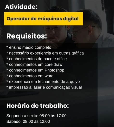 Empresa seleciona para vaga de Operador de máquina digital Envie seu