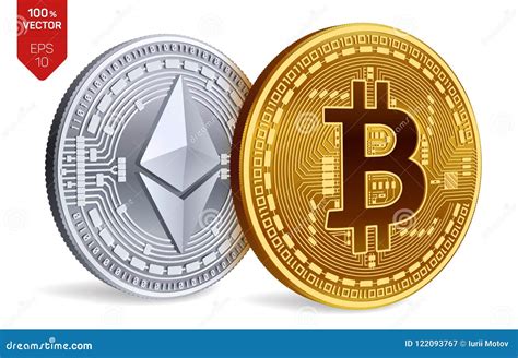 Bitcoin And Ethereum 3D Isometric Physical Coins Digital Currency