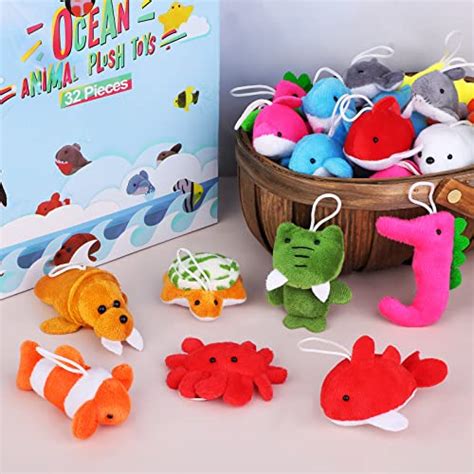 Ruisita 32 Pieces Mini Stuffed Ocean Animals Toys Set Mini Plush ...