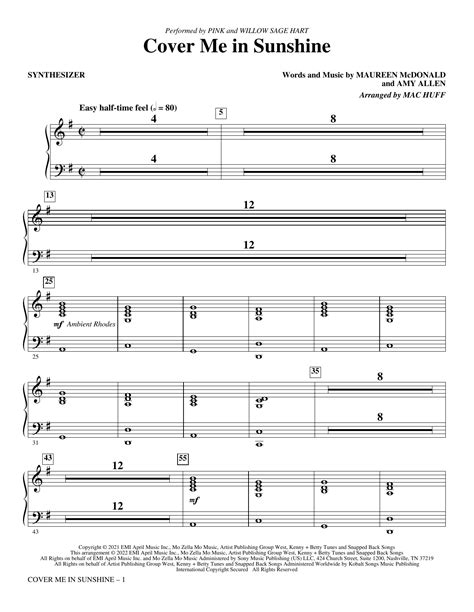 Cover Me In Sunshine Arr Mac Huff Synthesizer By P Nk And Willow Sage Hart Sheet Music For