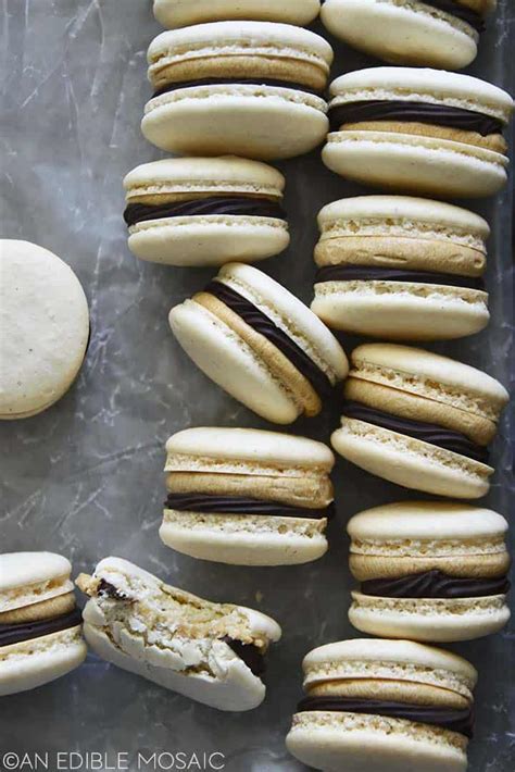 Beautiful Vanilla Macarons With Chocolate Ganache And Coffee