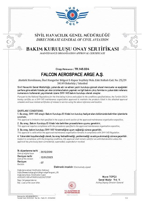 Falcon Aerospace Shy Onayl Bak M Kurulu U Yetkisini Ald Son