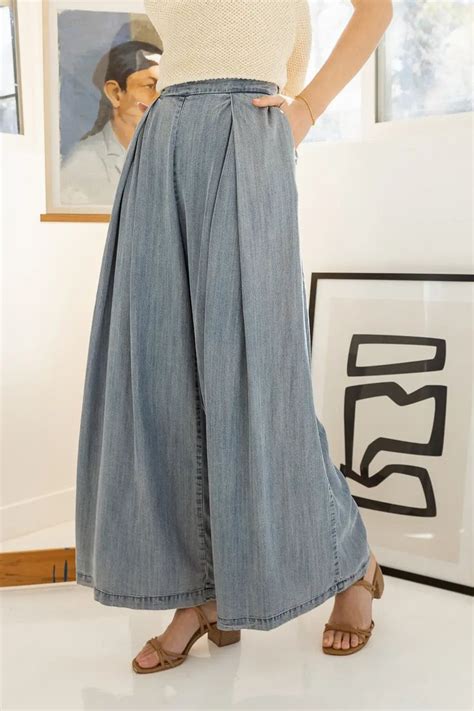 Katie Wide Leg Tencel Pants In Denim Final Sale Tencel Pants Flowy