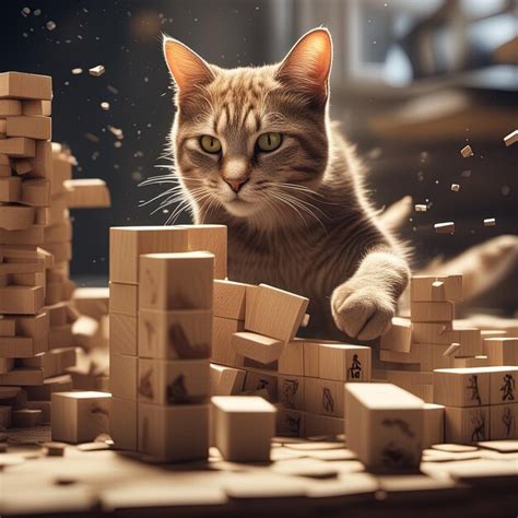 Premium Photo | Cats playing Jenga Cat Wallpaper Cute Cat playing with ...