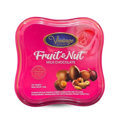 Hộp Socola Sữa Hạt Và Trái Cây Fruit And Nut Vintage Luxury 125g Hồng