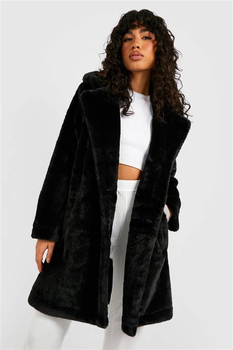 Womens Faux Fur Double Breasted Coat Boohoo Uk