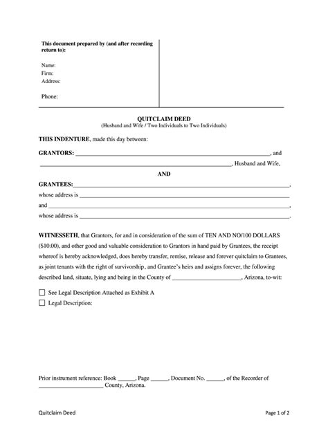 Arizona Quitclaim Deed Form Fill Out And Sign Printable Pdf Template Images