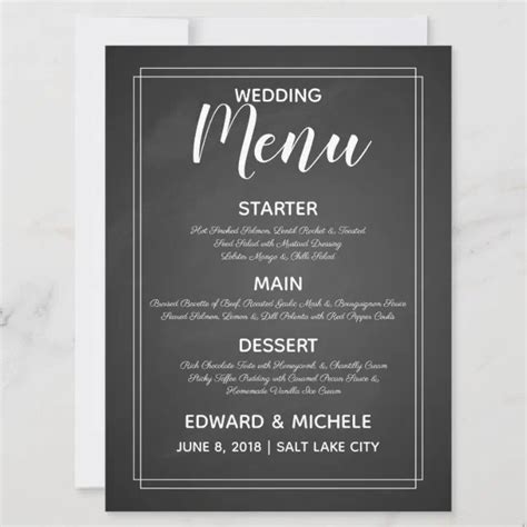 Wedding Menu Chalkboard Style Modern Calligraphy Invitation Zazzle