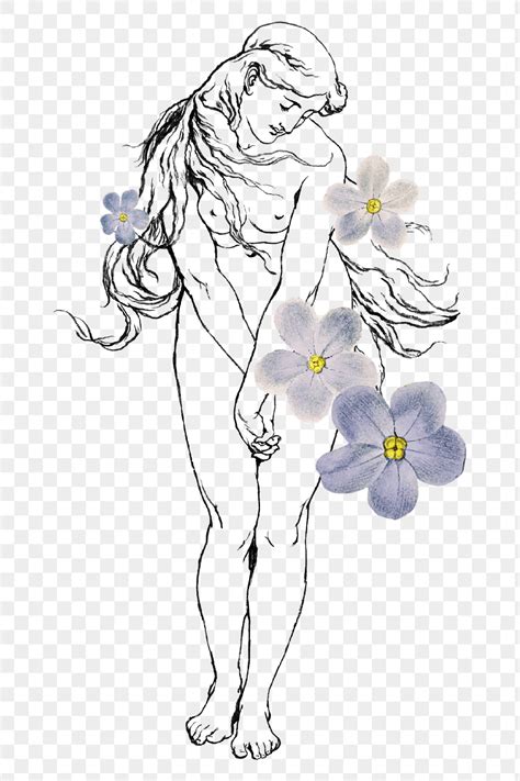 Nude Woman With Flowers Png Free PNG Sticker Rawpixel