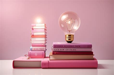 Premium Ai Image Stacked Pink Book And Light Bulb Minimal Concept