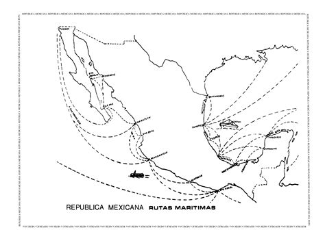 Mapa De Las Rutas Maritimas De La República Mexicana Republica Mexicana