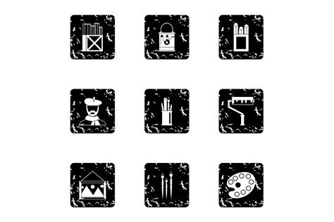 Paint Drawing Icons Set Grunge Style Graphic By Ylivdesign · Creative Fabrica