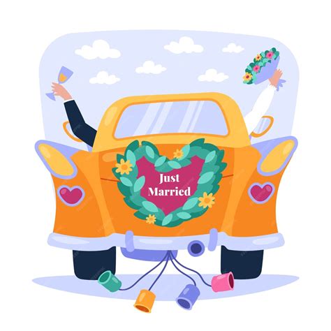 Premium Vector Hand Drawn Just Married Car Illustration