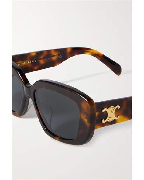 Celine Triomphe Rectangular Frame Tortoiseshell Acetate Sunglasses In