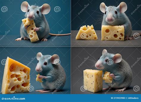 Series Of Photos Showing Cute Mouse Enjoying A Variety Of Cheeses